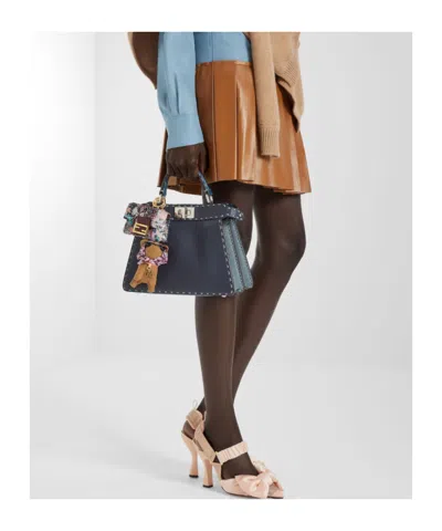 Fendi Multicolored Gray Selleria Bag With 556 Hand-sewn Topstitches In Blue