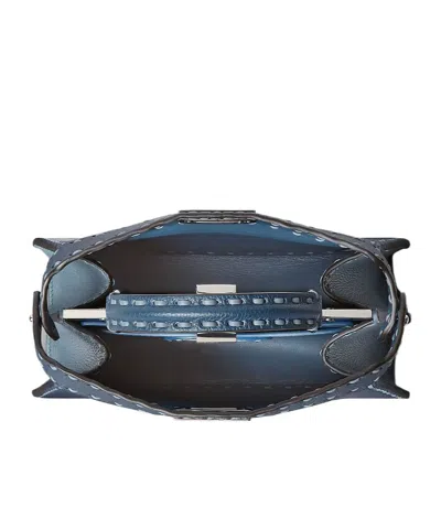 Fendi Multicolored Gray Selleria Bag With 556 Hand-sewn Topstitches In Blue