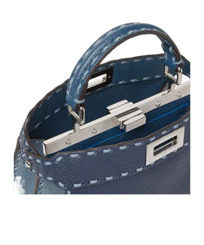 Fendi Multicolored Gray Selleria Bag With 556 Hand-sewn Topstitches In Blue