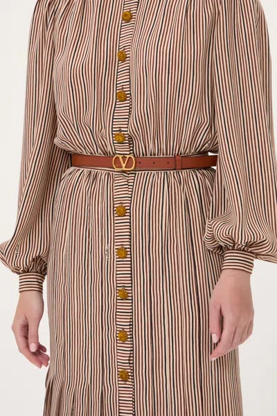 Valentino Logo Belt In Brown