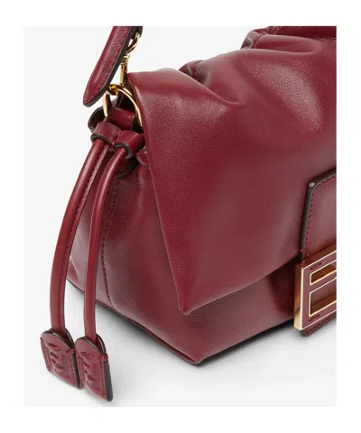 Fendi Women Mamma Baguette Small Leather Crossbody Bag In Red