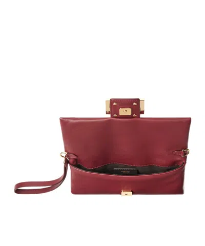 Fendi Nappa Leather Mamma Baguette Pouch With Chain In Burgundy