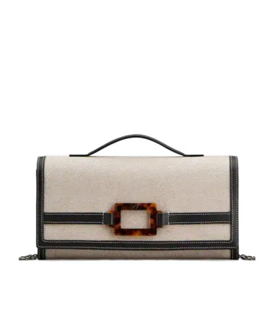 Roger Vivier Belle Vivier Buckled Canvas Clutch In Brown