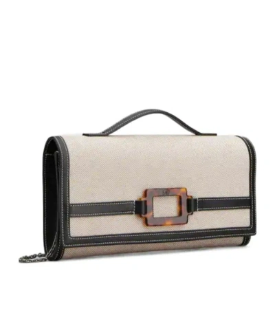 Roger Vivier Belle Vivier Buckled Canvas Clutch In Brown