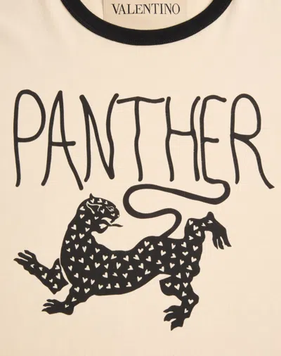 Valentino Garavani Butter-colored T-shirt With Panther Print In Yellow