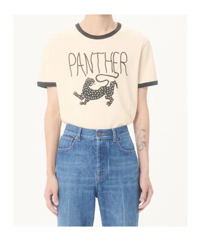 Valentino Garavani Butter-colored T-shirt With Panther Print In Yellow