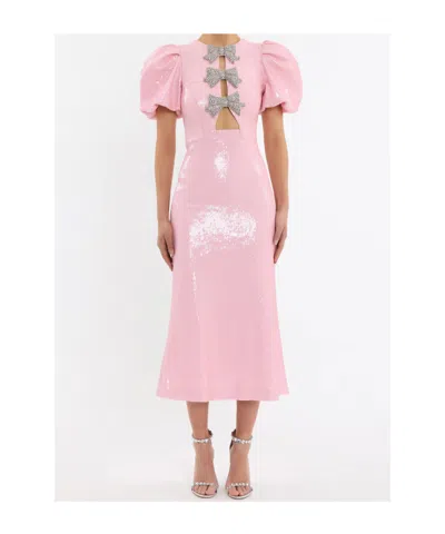 Rebecca Vallance Womens Light Pink Lydia Diamante-bow Sequin-embellished Midi Dress