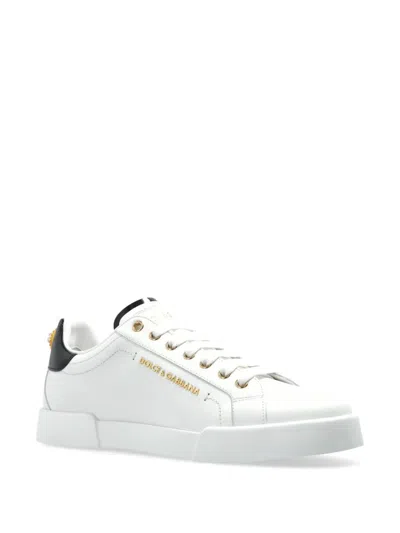 Dolce & Gabbana White Low Top Sneakers With Logo Lettering On The Tongue And Logo Detail On The Heel In Leather Woma In Animal Print