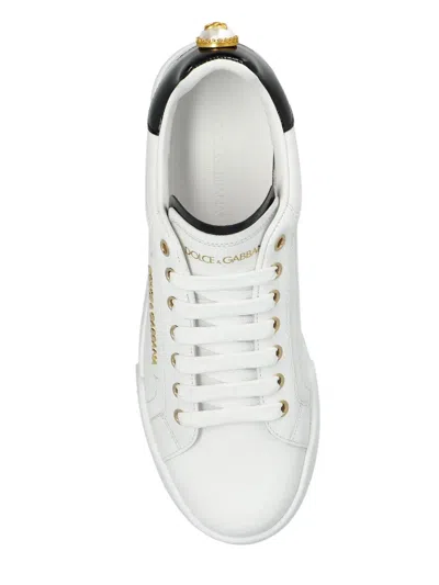Dolce & Gabbana White Low Top Sneakers With Logo Lettering On The Tongue And Logo Detail On The Heel In Leather Woma In Animal Print