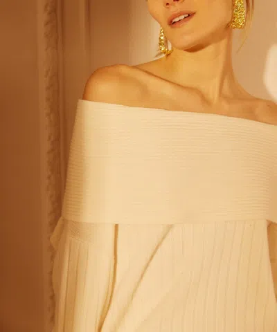 Naadam Premium Cashmino Ribbed Draped Top In White