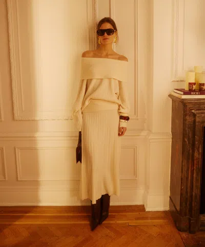 Naadam Premium Cashmino Ribbed Draped Top In White