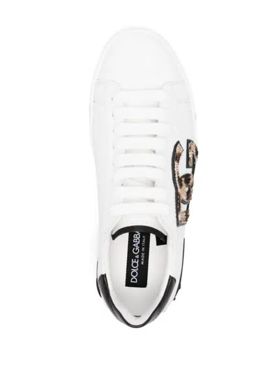Dolce & Gabbana Women White Low Top Sneaker With Animal-motif Logo In Leather Woman In Multi