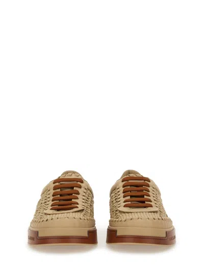 Dolce & Gabbana Cappuccino Leather Portofino Sneakers In Brown