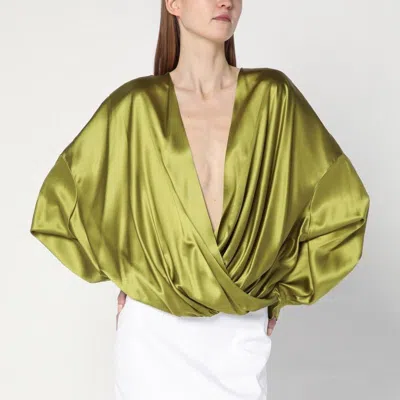 Dries Van Noten Loose Olive Green Blouse In Silk In Multi