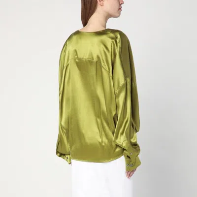Dries Van Noten Loose Olive Green Blouse In Silk In Multi