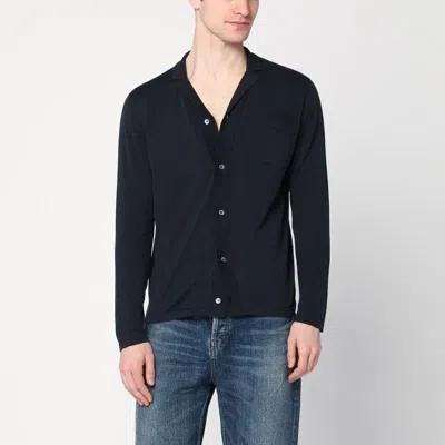 Drumohr Navy Blue Cotton Cardigan In Black