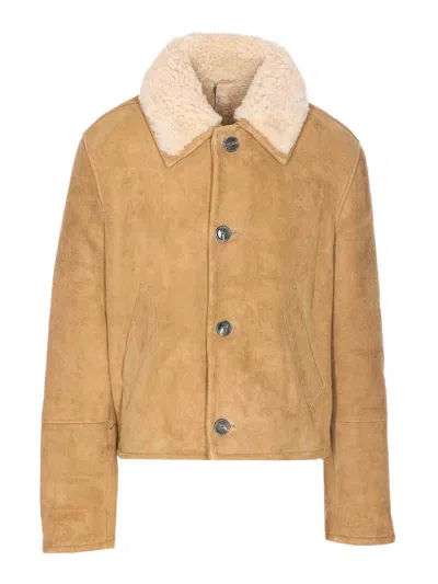 Ami Alexandre Mattiussi Beige Shearling Jacket With Buttons Closure In Brown