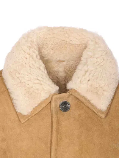 Ami Alexandre Mattiussi Beige Shearling Jacket With Buttons Closure In Brown