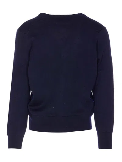 Ami Alexandre Mattiussi Ami Paris Men Blue Cardigan With V Neck And Adc Embroidery On The Front In Wool Blend Man
