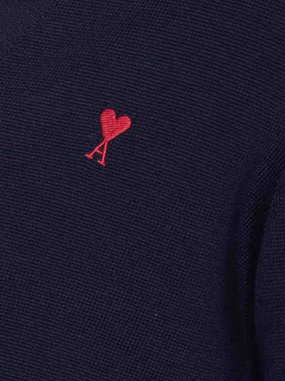 Ami Alexandre Mattiussi Ami Paris Men Blue Cardigan With V Neck And Adc Embroidery On The Front In Wool Blend Man