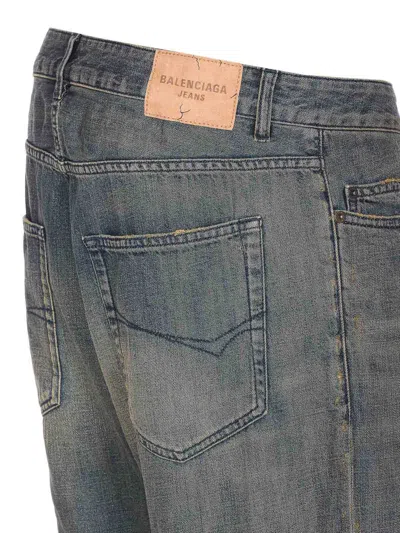 Balenciaga Loose Washed Jeans In Blue/grey/yellow In Blue