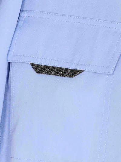 Brunello Cucinelli Bow Pocket Long Sleeve Shirt In Blue