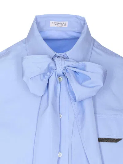 Brunello Cucinelli Bow Pocket Long Sleeve Shirt In Blue