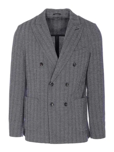 Circolo 1901 Double-breasted Chevron Jacket Pockets In Gray