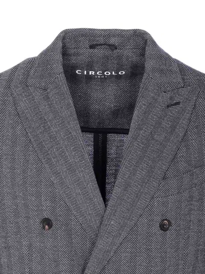 Circolo 1901 Double-breasted Chevron Jacket Pockets In Gray