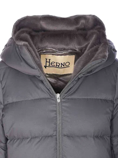 Herno Women Arendelle And New Lady Faux Fur A-shape Down Jacket In Gray