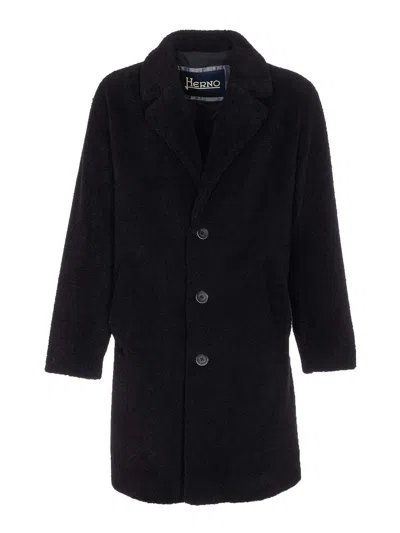 Herno Long Sleeve Notched Lapel Coat With Pockets In Black