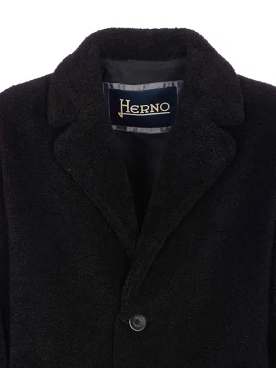 Herno Long Sleeve Notched Lapel Coat With Pockets In Black