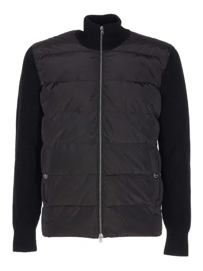 Herno Knitted And Padded Cardigan In Black