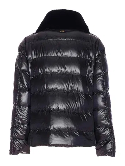 Herno Black Bomber With Zip Closure In Black