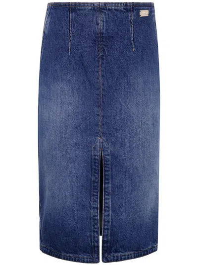 Elisabetta Franchi Denim Midi Skirt In Blue
