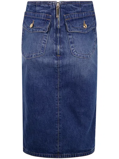 Elisabetta Franchi Denim Midi Skirt In Blue