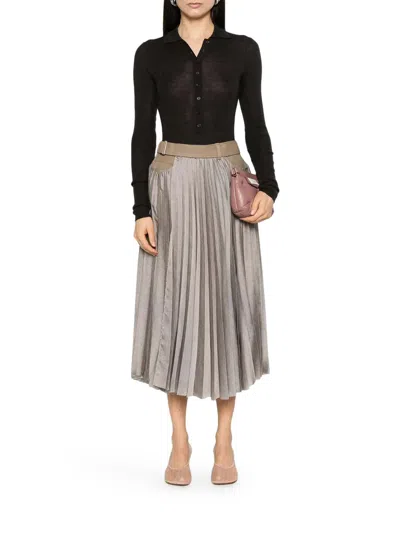 Sacai Pleated Skirt With Pockets And Loops In Neutral