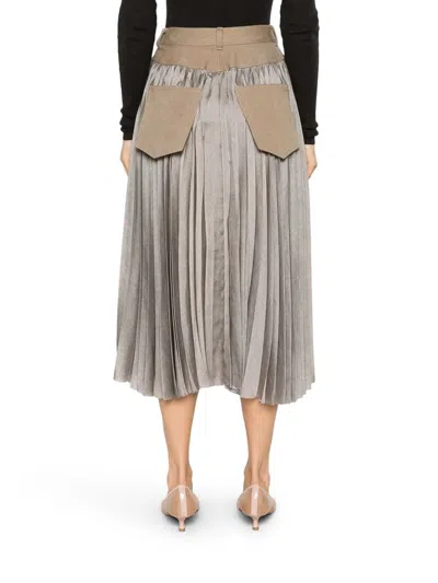 Sacai Pleated Skirt With Pockets And Loops In Neutral