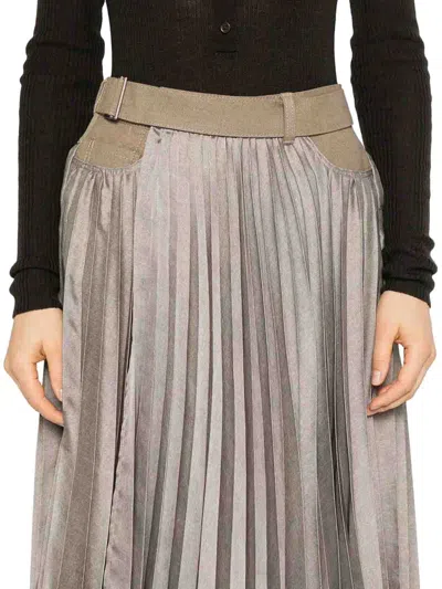 Sacai Pleated Skirt With Pockets And Loops In Neutral