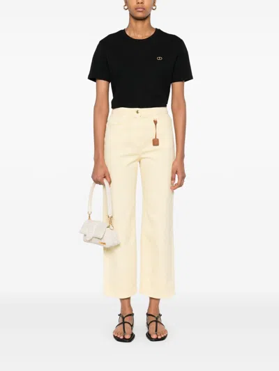 Elisabetta Franchi Stretch Cotton Blend Trousers In Neutral