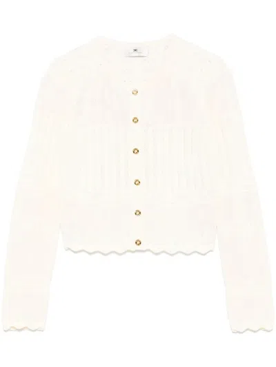 Elisabetta Franchi Cardigan With Pointelle Processing In Neutral