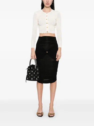 Elisabetta Franchi Cardigan With Pointelle Processing In Neutral