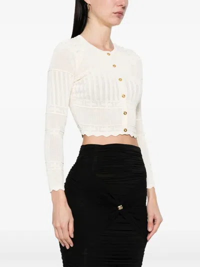 Elisabetta Franchi Cardigan With Pointelle Processing In Neutral