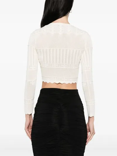 Elisabetta Franchi Cardigan With Pointelle Processing In Neutral