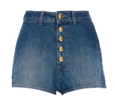 Elisabetta Franchi High Waist Denim Shorts With Button Detailing In Blue