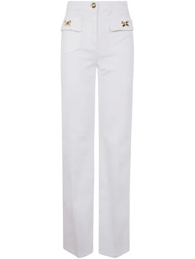 Elisabetta Franchi Cotton Trousers With Jewel Bows In White