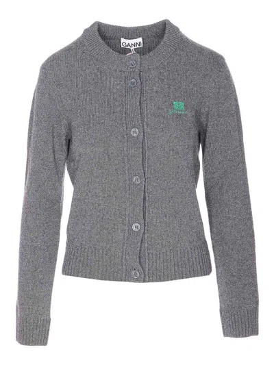 Ganni Future Knit Cardigan Crewneck In Gray
