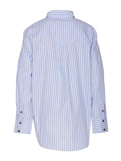 Ganni Striped Cotton Shirt With Print In Black