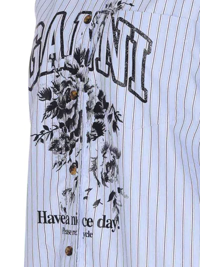 Ganni Striped Cotton Shirt With Print In Black