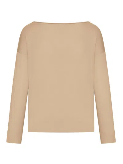 Gran Sasso Cotton Sweater With Boat Neck In Brown